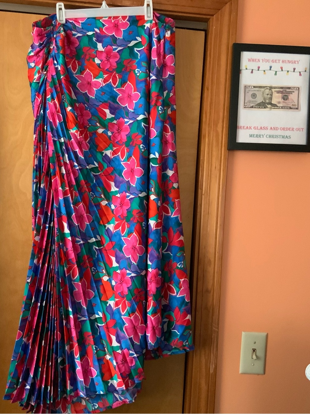 Vibrant Floral Pleated Maxi Skirt - Pink & Blue